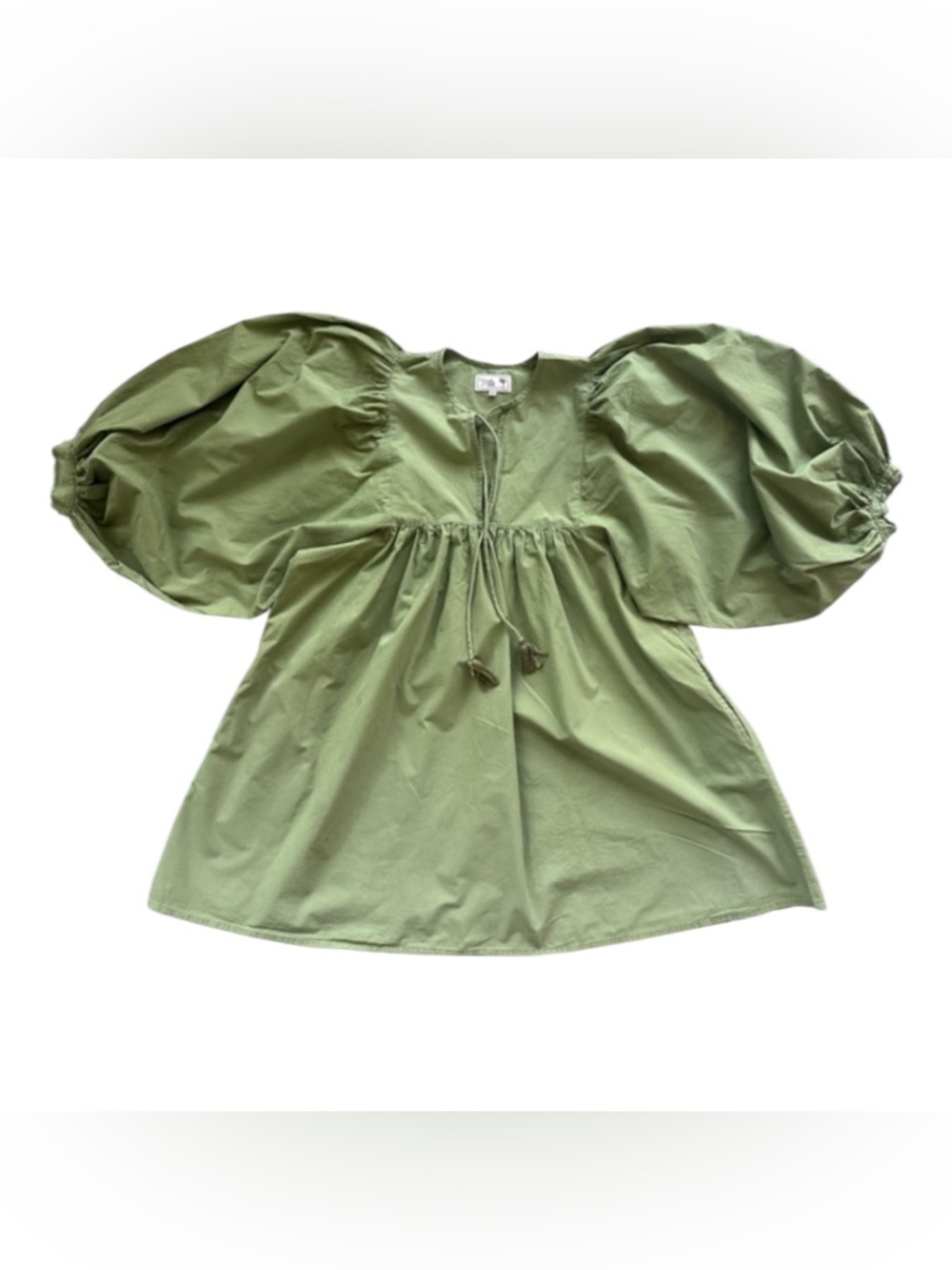 Millie Resort & Travel Olive Green Puff Sleeve Babydoll Dress Medium - Picture 2 of 14